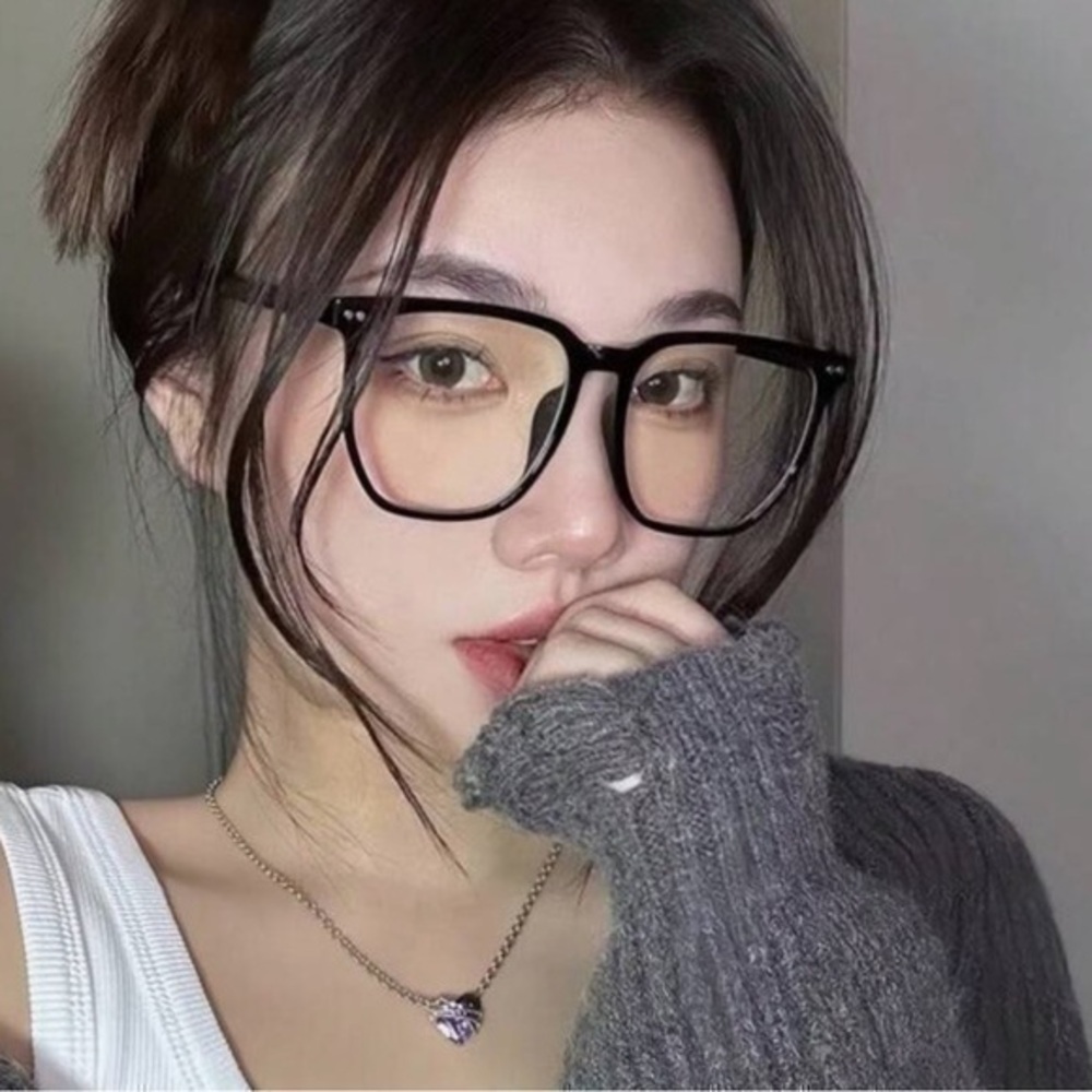 Square Anti-Blue Light Glasses Casual Black Glossy Frame & Clear Lens